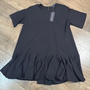 NWT French Connection Black Arrow Crepe Fluted Dress Size‎ 6 Short Sleeve